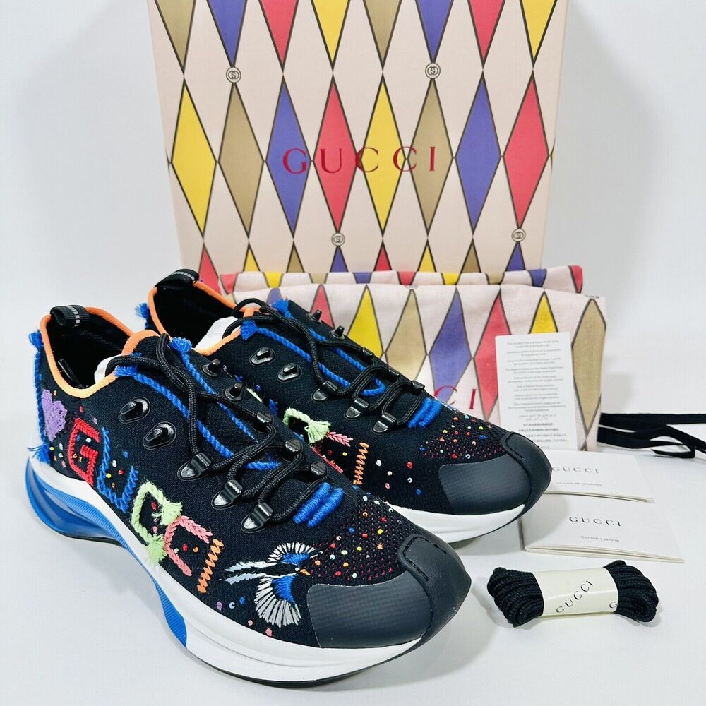 Gucci Run US 11 Limited Edition Lovelight Sneaker Black Embroidered NIB $1,290
